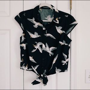 Seagulls Eating Fries Tie-Front Button Down Top